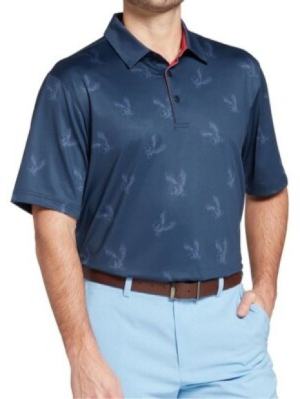 Walter Hagen Men's Navy Polo with Eagle Pattern